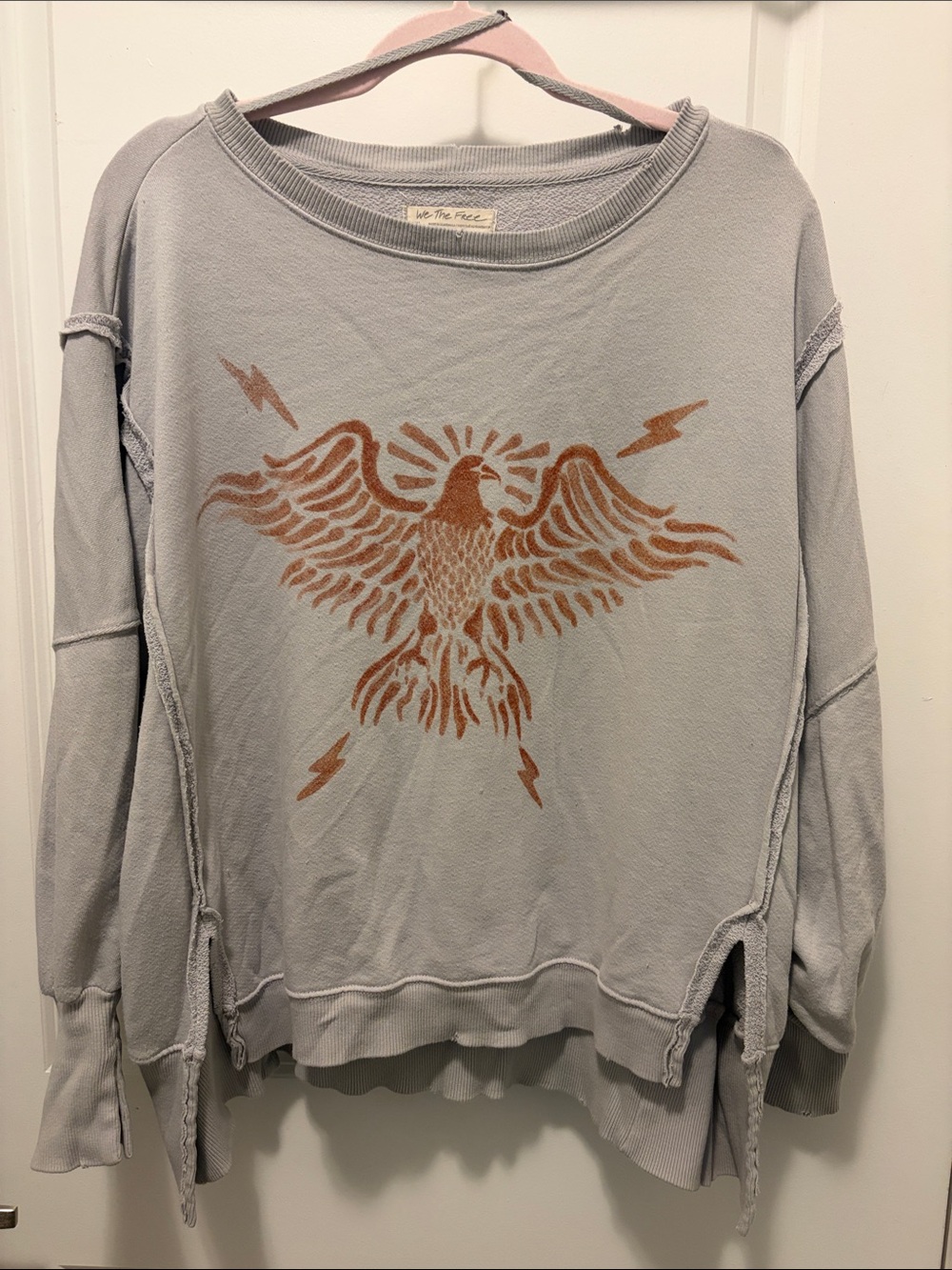 We The Free Eagle Graphic Sweatshirt - Pale Gray & Rust Orange